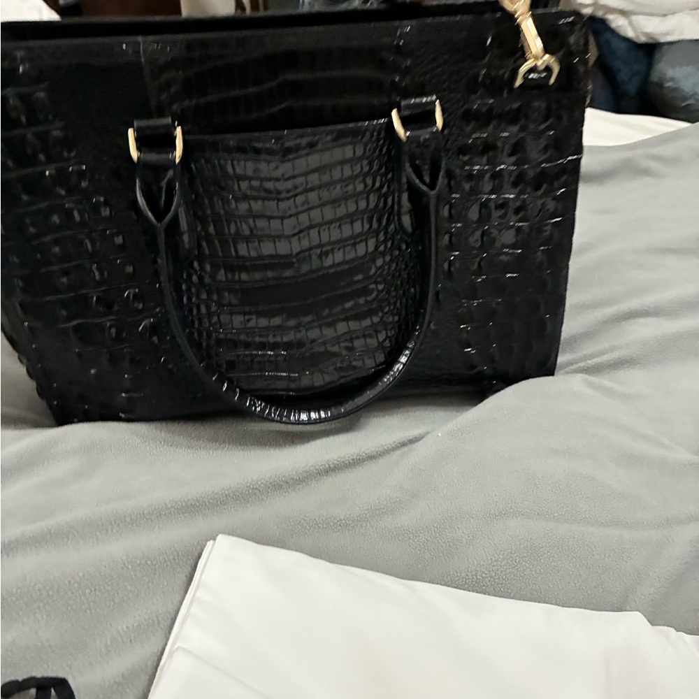 Brahmin Black Crocodile-Embossed Tote.  Large Finley Carry all. Like new